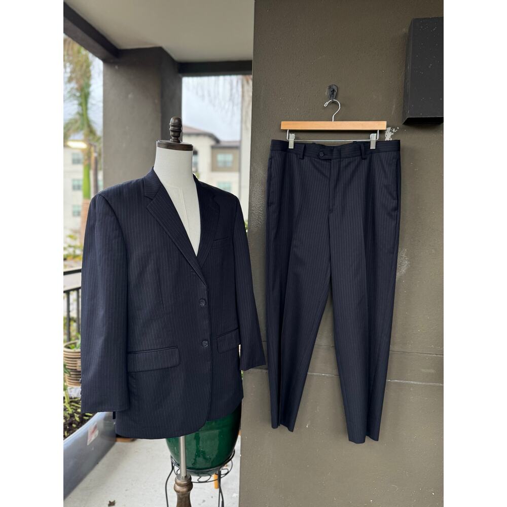 Alfani Men’s 40x34 Regular Fit 100% Wool Blue Pinstripe Wool 2-Piece Suit Pants